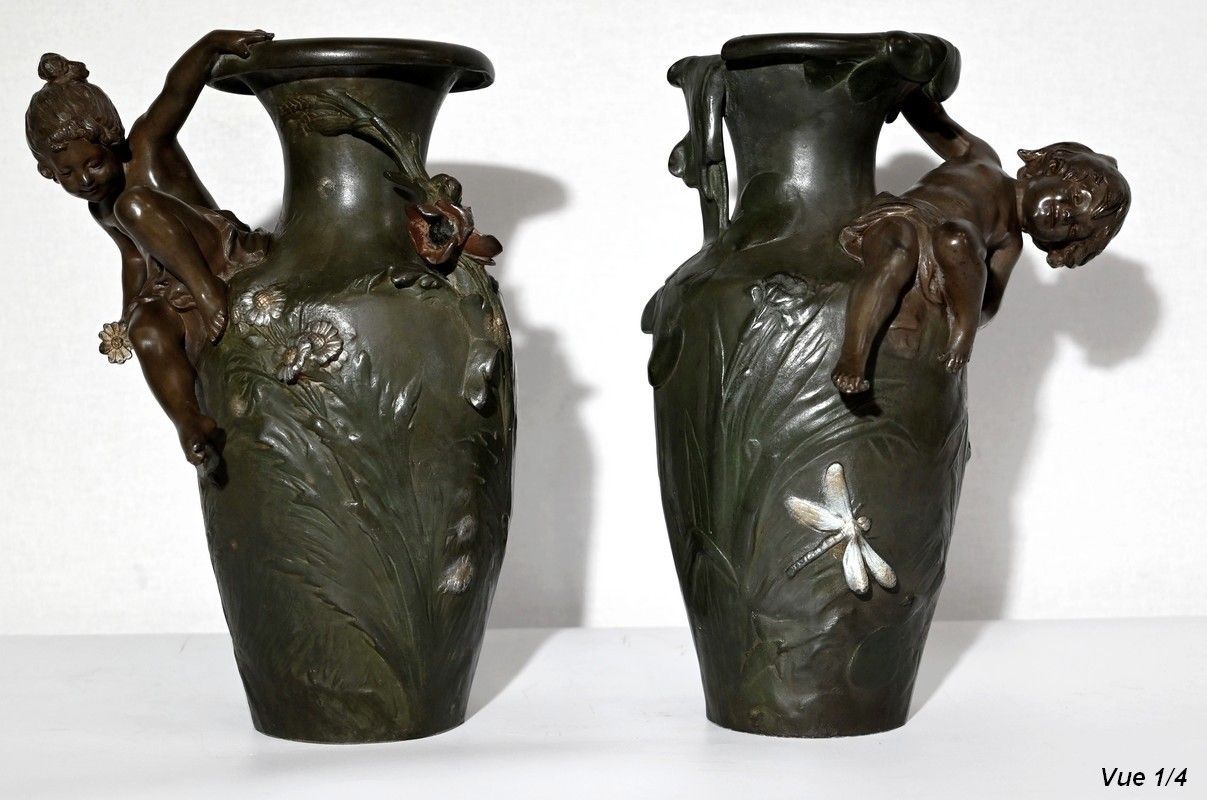Pair Of Spelter Vases, A. Moreau – Late 19th Century photo Home Decor