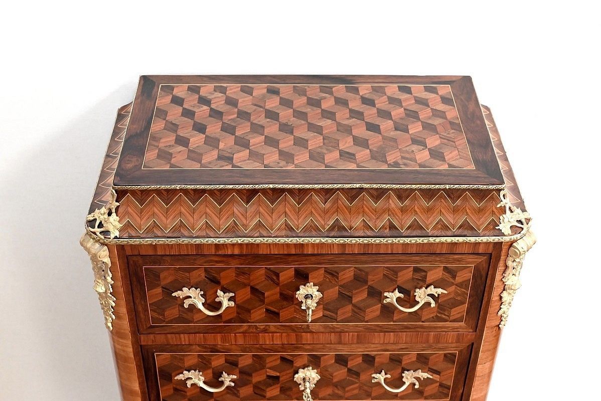 Semainier Secretaire In Precious Wood, Louis XV Style, Napoleon III Period   Mid 19th Century photo vinterior