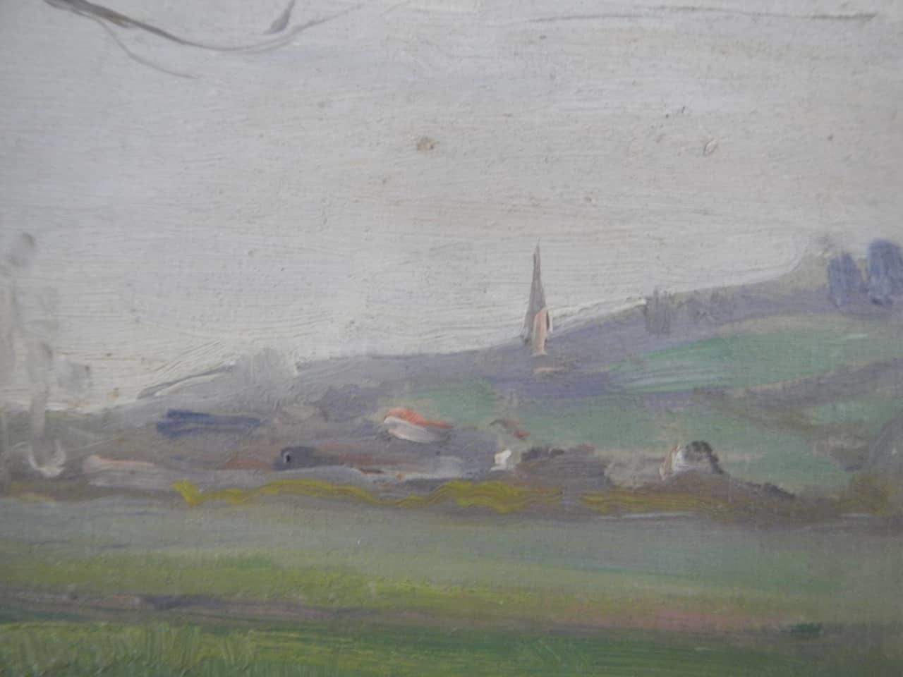 Painting Oil By Des Champs "Bell Tower" photo for sale