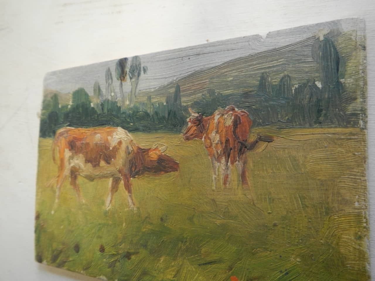 Oil Painting By Des Champs "Trees And Cow" photo Art
