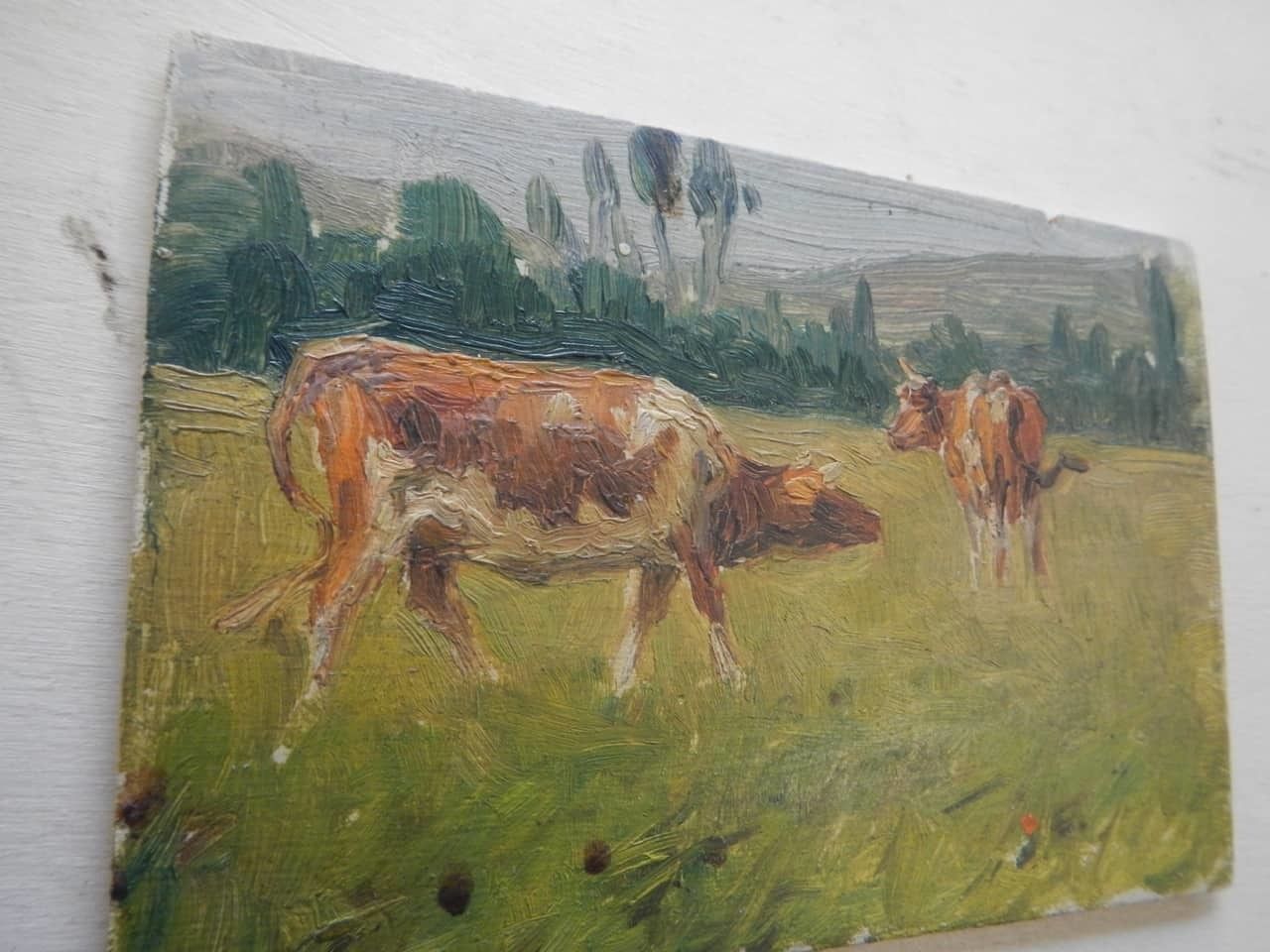Oil Painting By Des Champs "Trees And Cow" photo buy