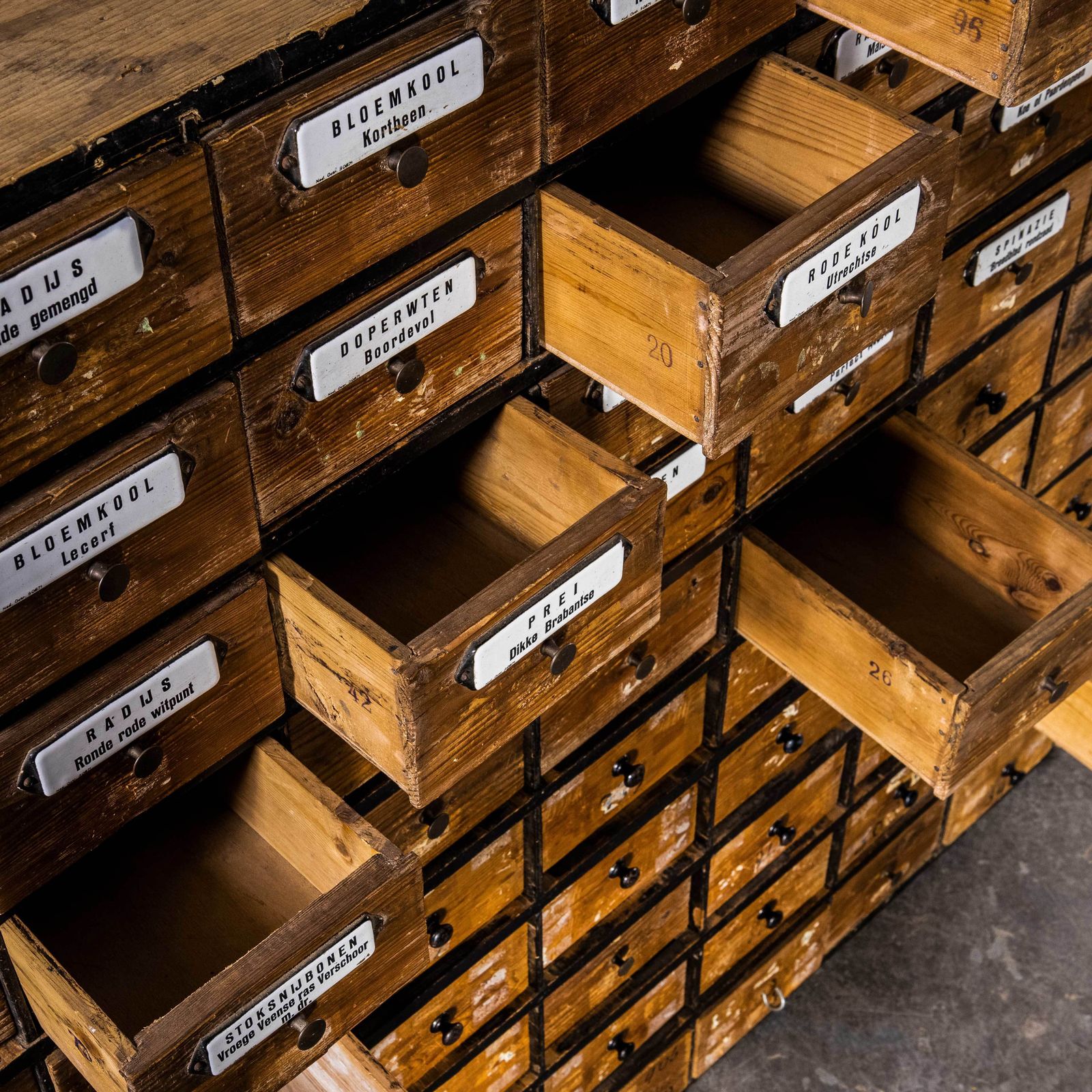 4140.0 1950’s Very Large Dutch Seed Bank Of Drawers – One Hundred Drawers (1673) photo