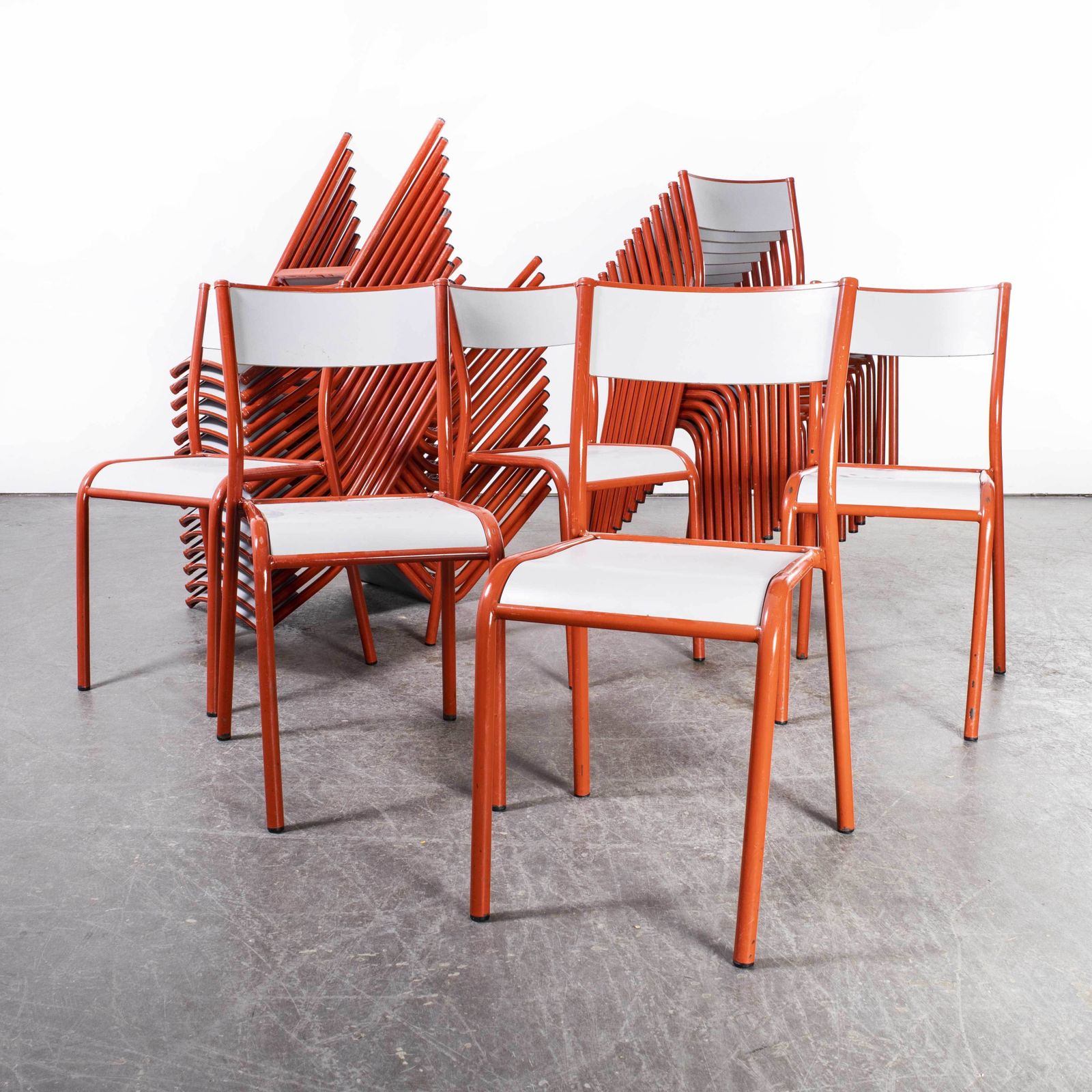 1970’s Red Mullca Stacking Dining Chair Grey Seats – Good Quantity Available photo 78.0
