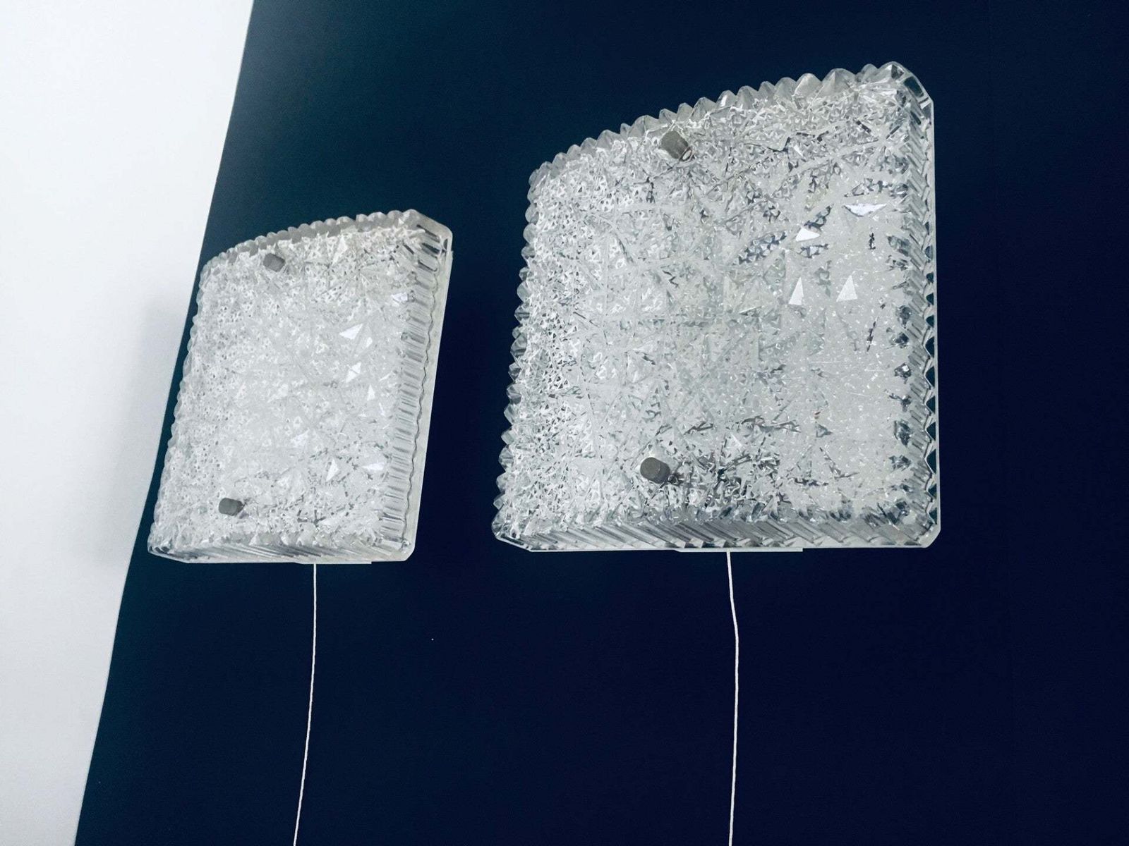 Midcentury Modern Design Glass Sconce Wall Lamp Set By Bur Leuchten, 1960's photo vintage