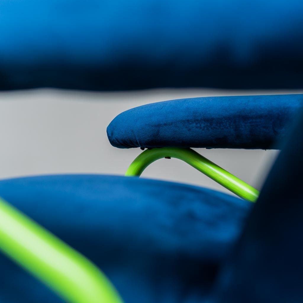photo furniture Modern Vintage 60s Blue Green Metal Velvet Armchair