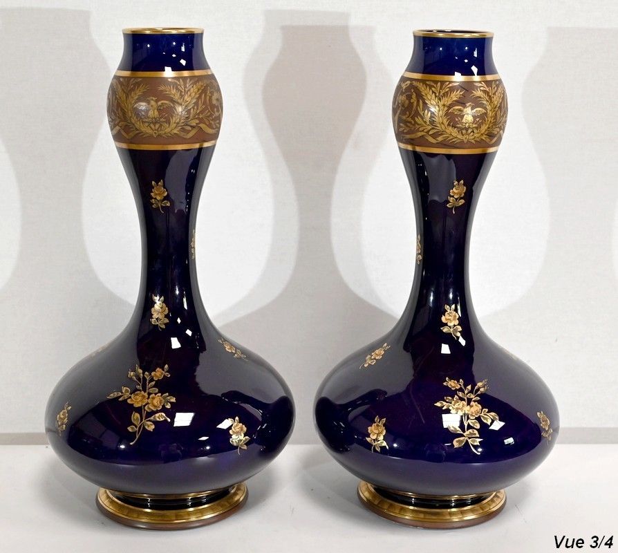 Home Decor Pair Of Fine Earthenware Vases, Jaget & Pinon Early 20th Century photo