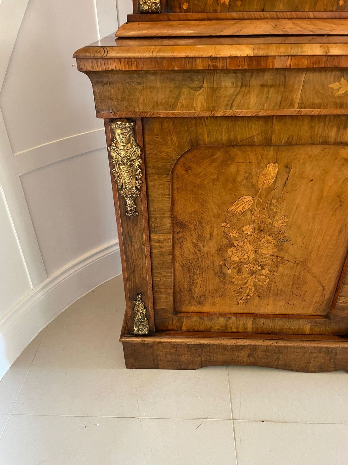 Outstanding Quality Antique Burr Walnut Marquetry Inlaid Ormolu Mounted Bookcase photo for sale