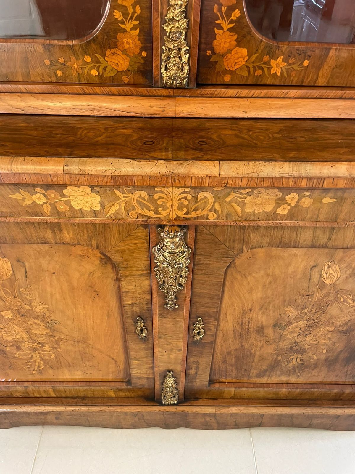Outstanding Quality Antique Burr Walnut Marquetry Inlaid Ormolu Mounted Bookcase photo vintage