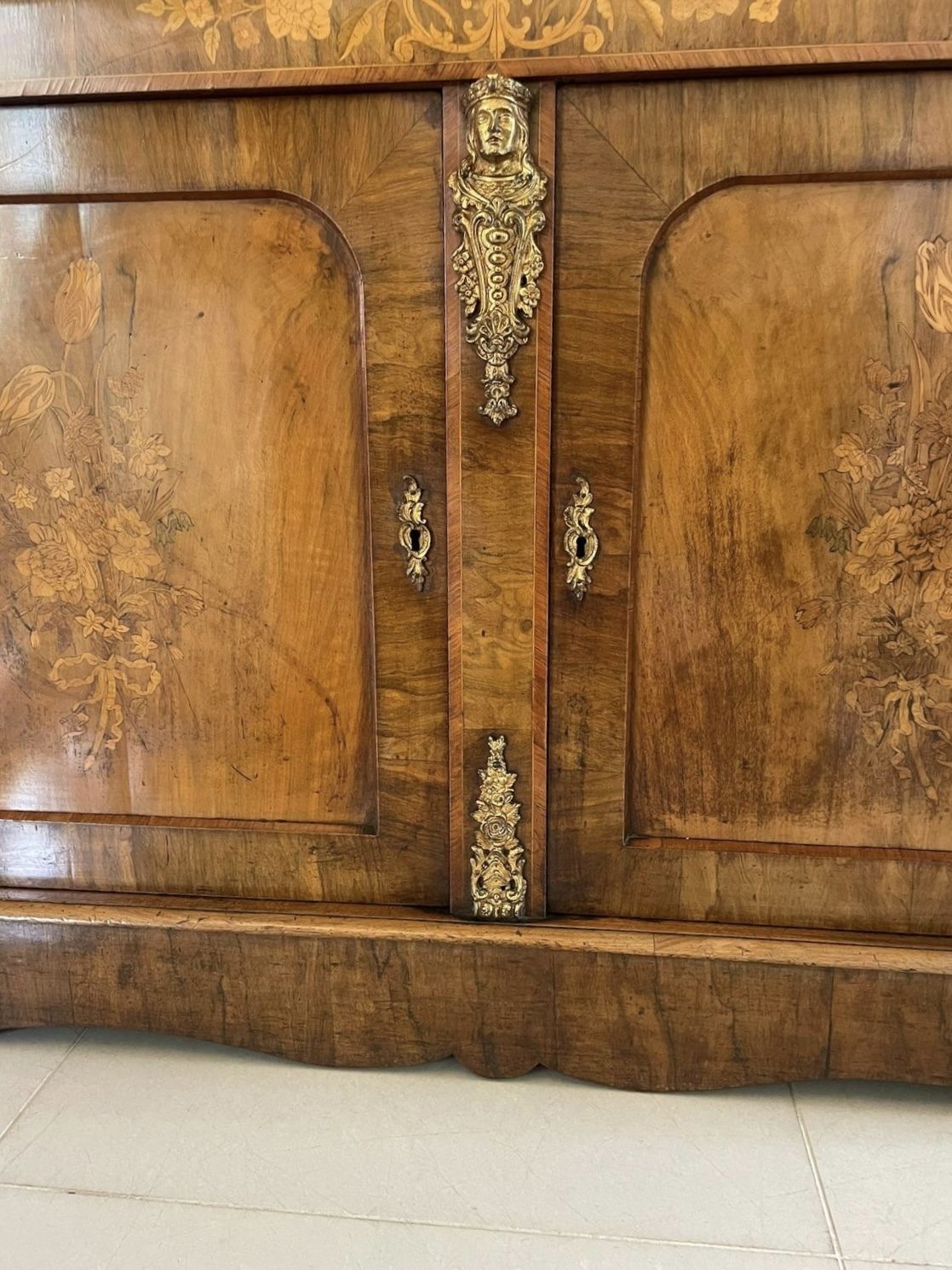 Furniture Outstanding Quality Antique Burr Walnut Marquetry Inlaid Ormolu Mounted Bookcase photo