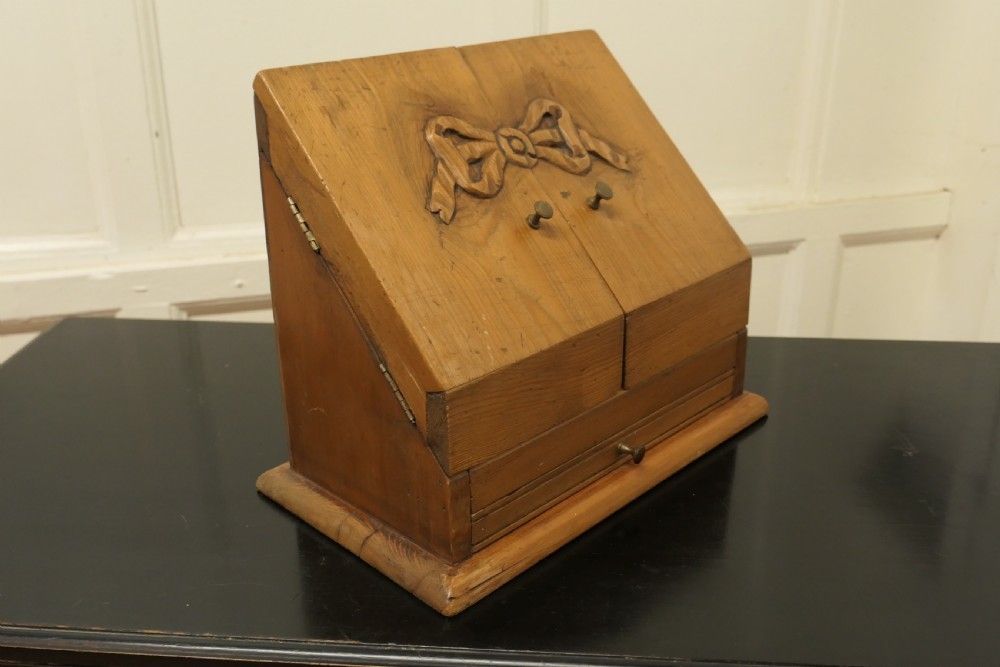 A Charming Victorian Hand Carved Pine Stationary Box photo 474.0