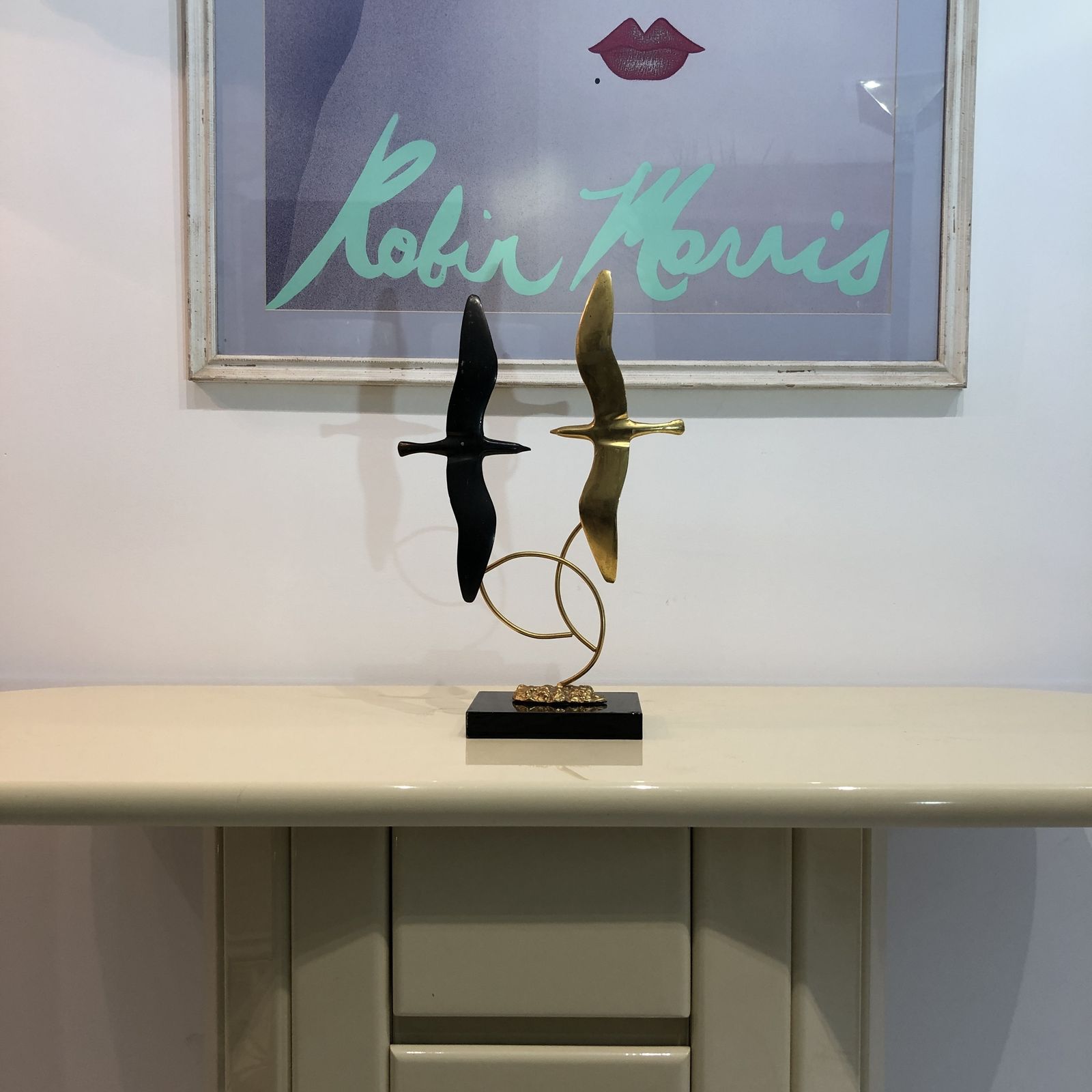 Brass Birds Sculpture 1980s Greek Postmodern Decorative Art photo for sale