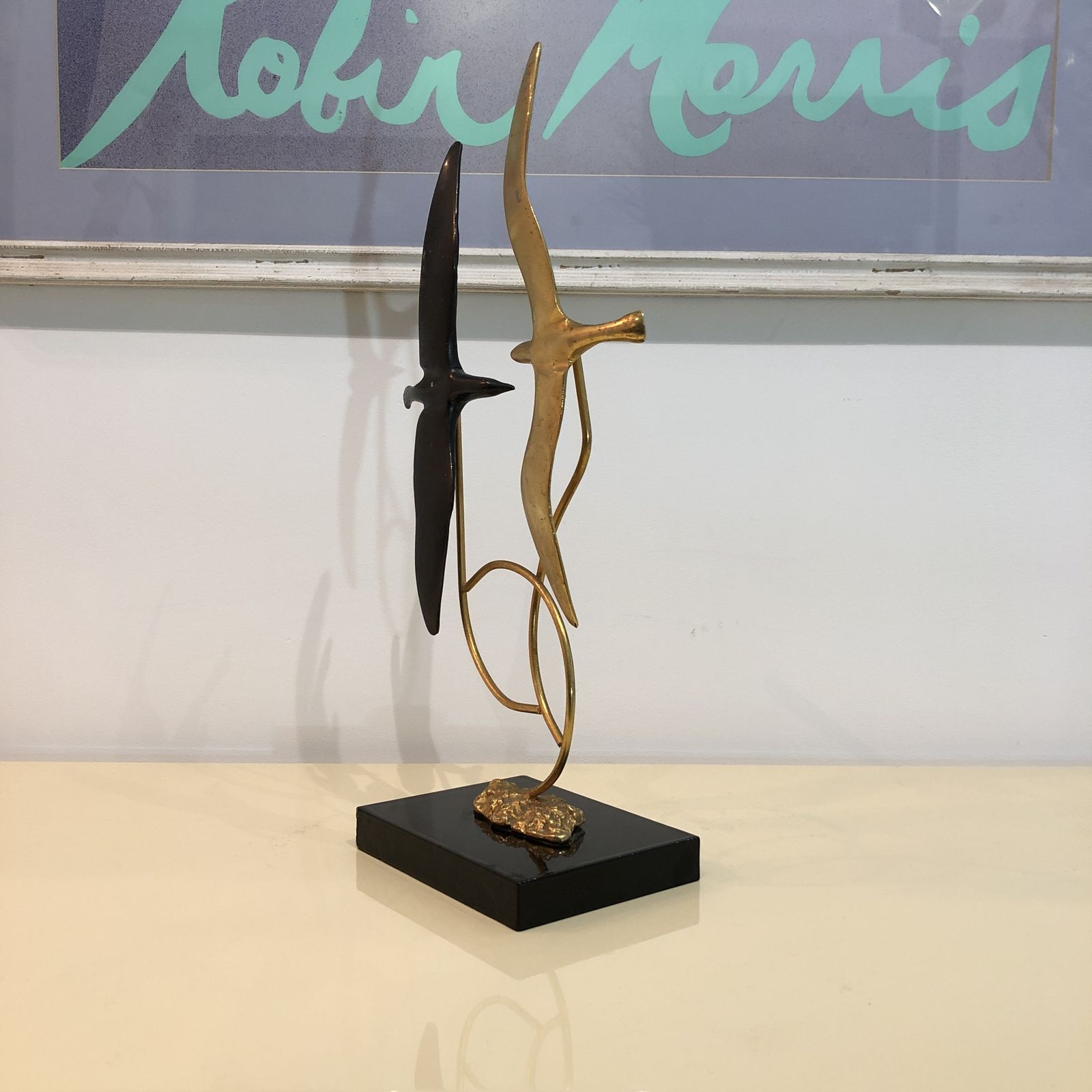 Brass Birds Sculpture 1980s Greek Postmodern Decorative Art photo 300.0