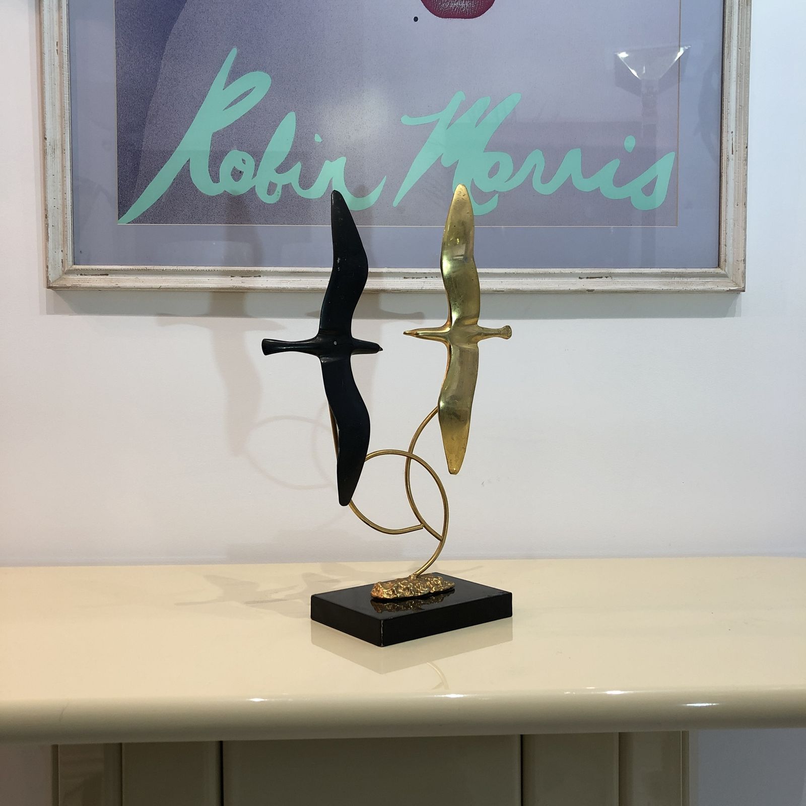 Brass Birds Sculpture 1980s Greek Postmodern Decorative Art