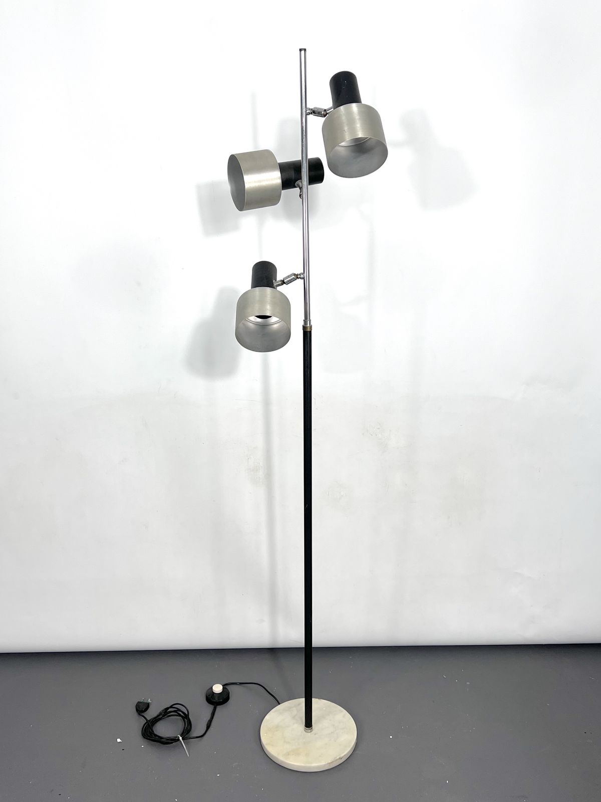 Mid Century Marble And Metal Three Arms Floor Lamp. Italy 1960s