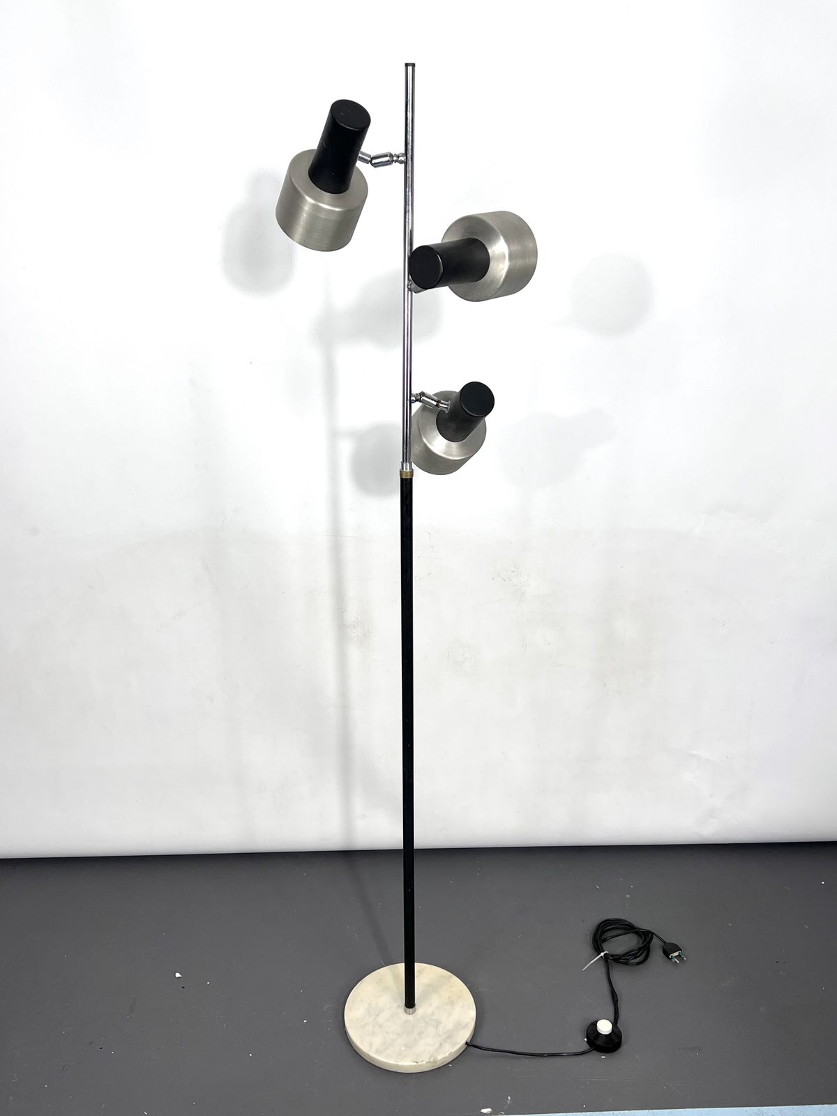 Lighting Mid Century Marble And Metal Three Arms Floor Lamp. Italy 1960s photo