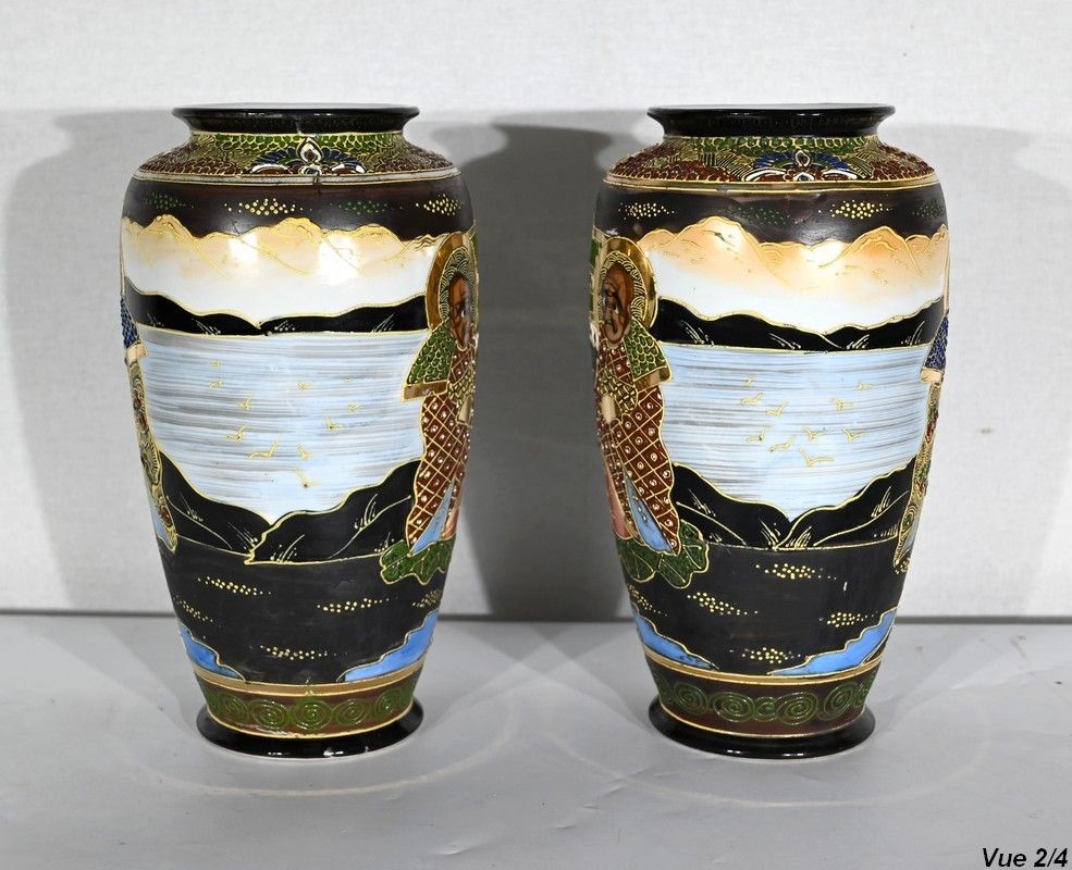photo for sale Pair Of Japanese Porcelain Satsuma Vases   Early 20th Century