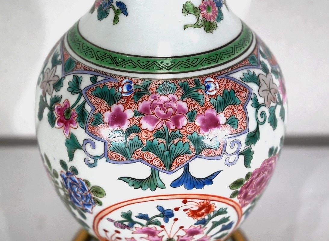 photo for sale Chinese Porcelain And Brass Lamp   Early 20th Century