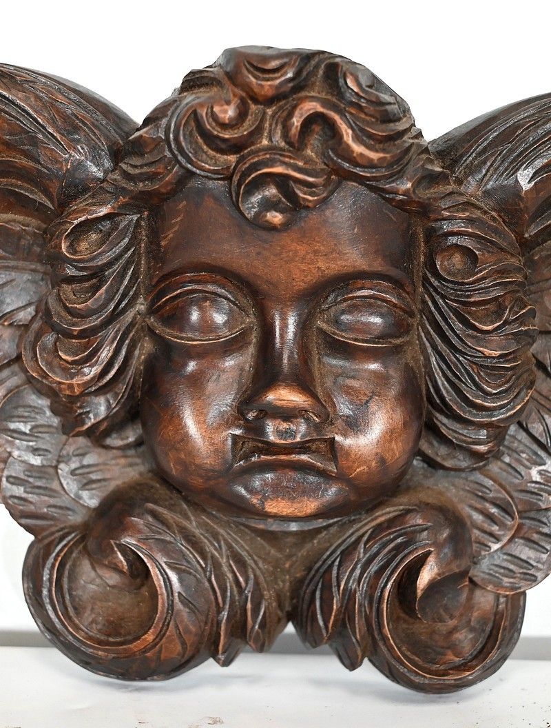 Art Pair Of Carved Wood Cherubs   Late 19th Century photo