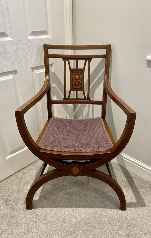 Unusual Antique Edwardian Quality Mahogany Inlaid Armchair photo furniture