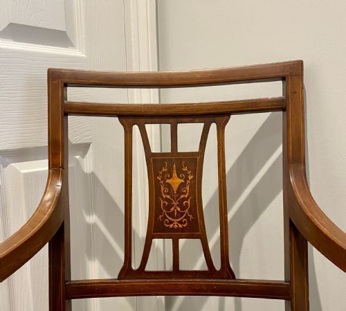 Unusual Antique Edwardian Quality Mahogany Inlaid Armchair photo for sale