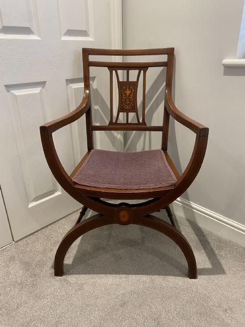 Unusual Antique Edwardian Quality Mahogany Inlaid Armchair photo Furniture