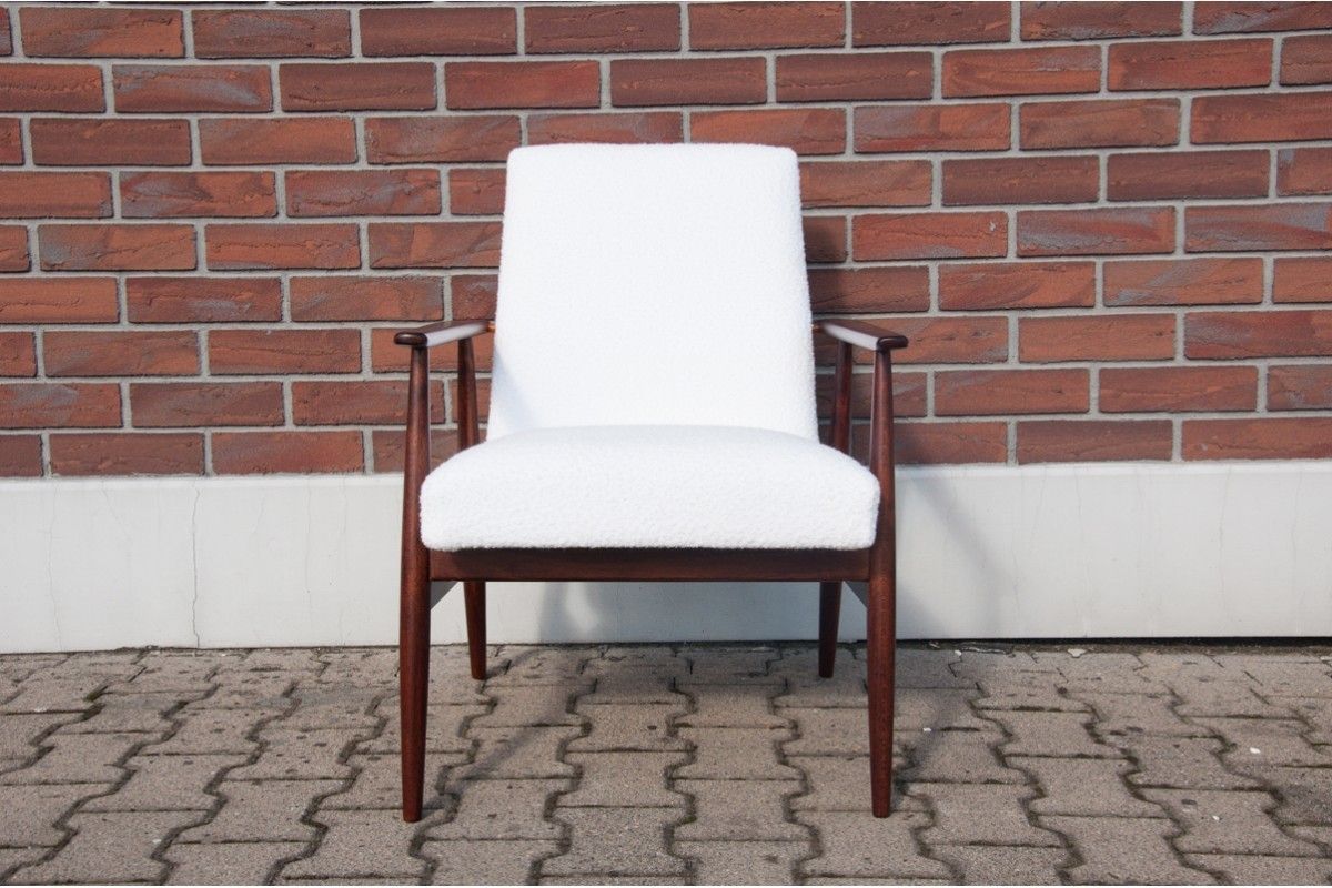 Midcentury White Boucle Armchair, Poland, 1960s. photo furniture