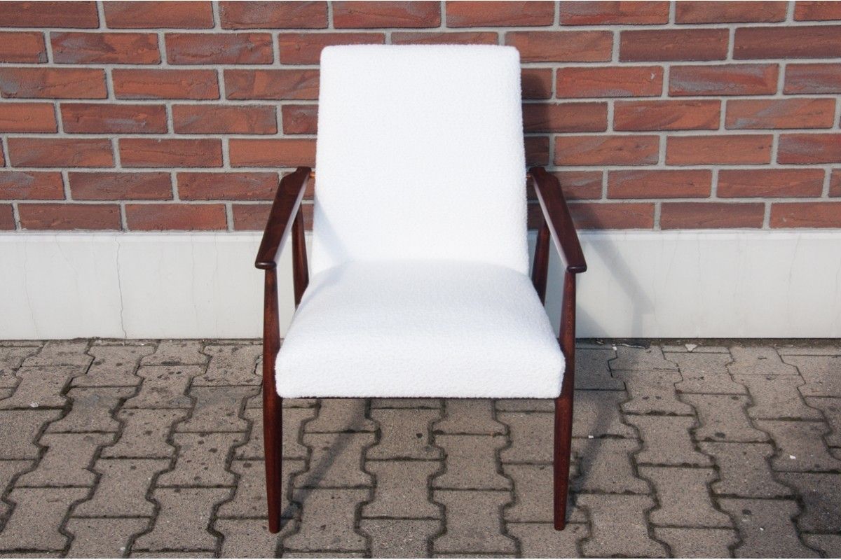 Midcentury White Boucle Armchair, Poland, 1960s. photo Furniture