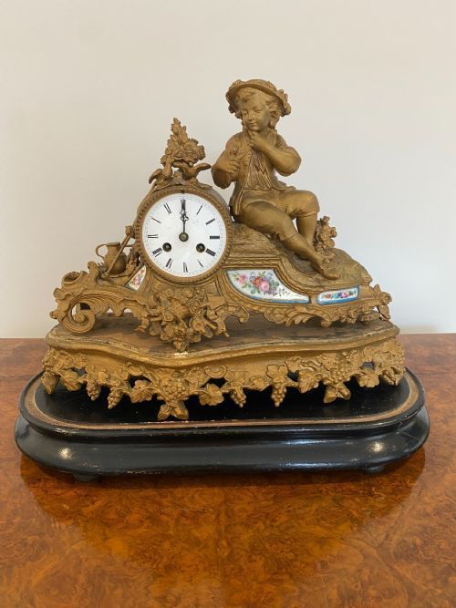 Quality 19th Century French Louis XVI Ormolu & Porcelain Mantle Clock photo furniture