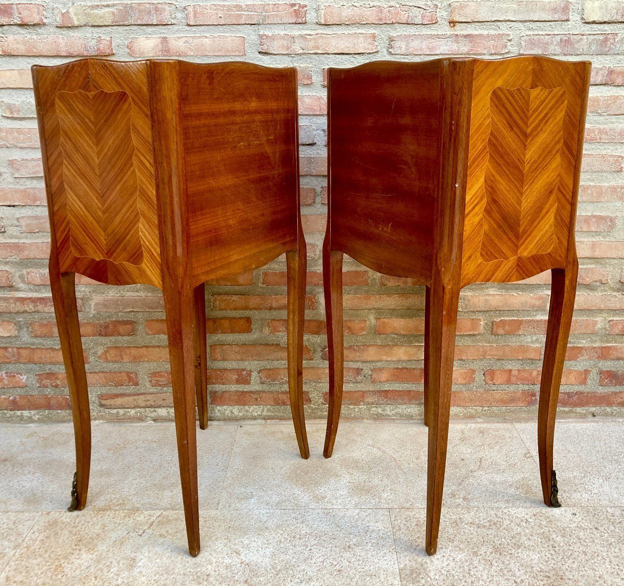 Furniture Vintage French Bedside Tables In Marquetry And Bronze Hardware, 1920, Set Of 2 photo
