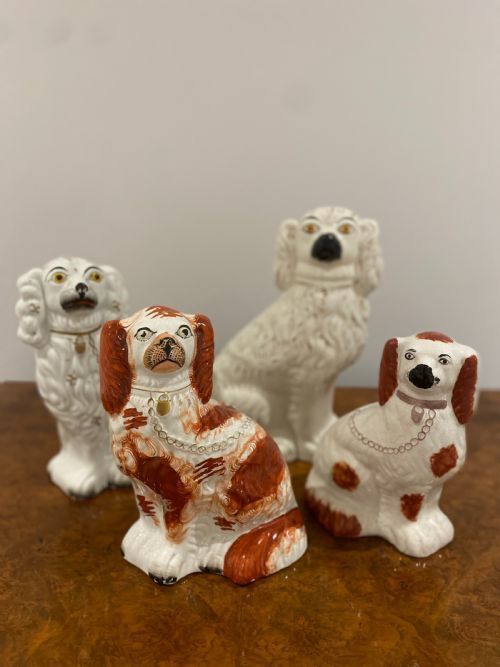 Collection Of Four Antique Quality Staffordshire Hand Painted Spaniels photo for sale
