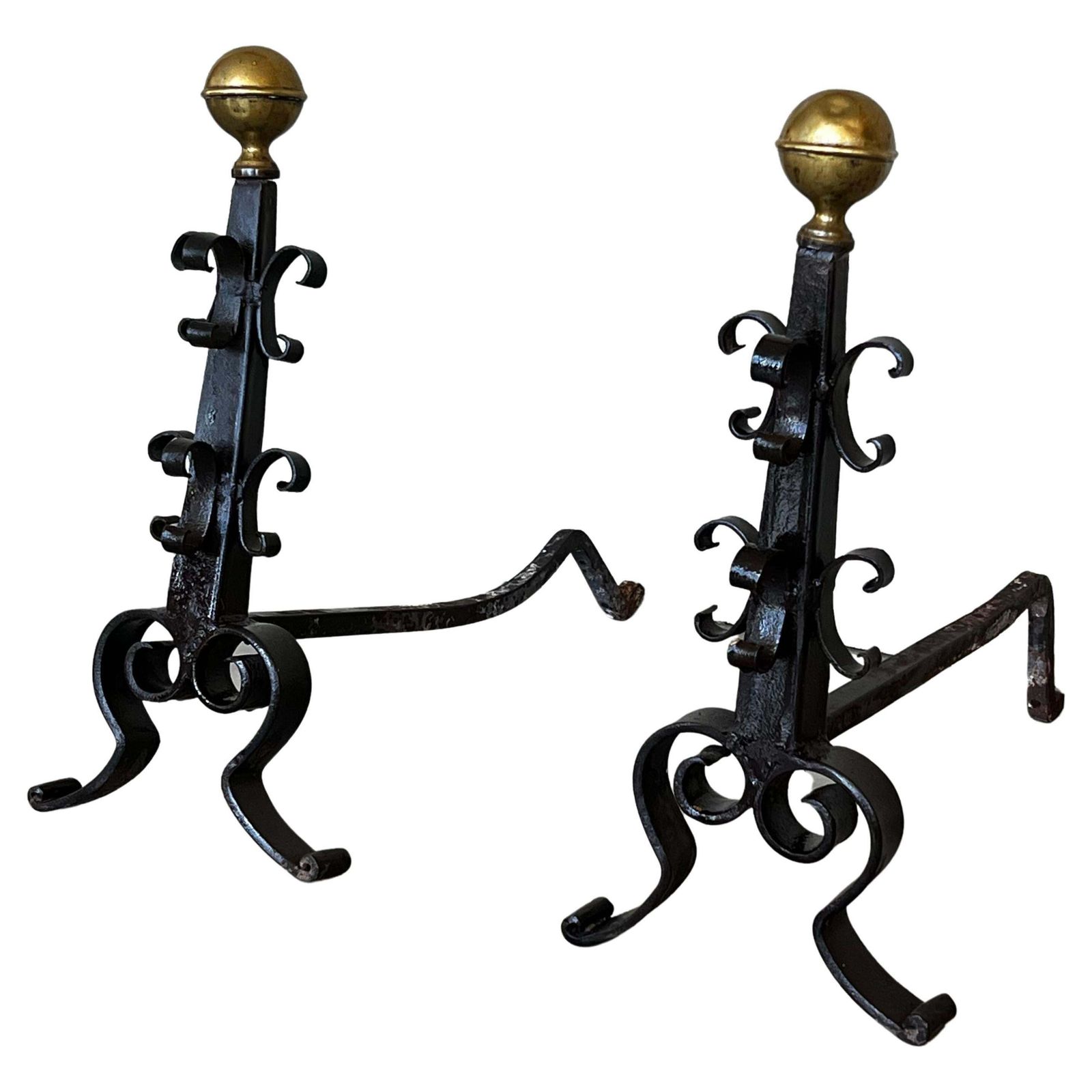 19th French Wrought Iron Firedogs Or Andirons