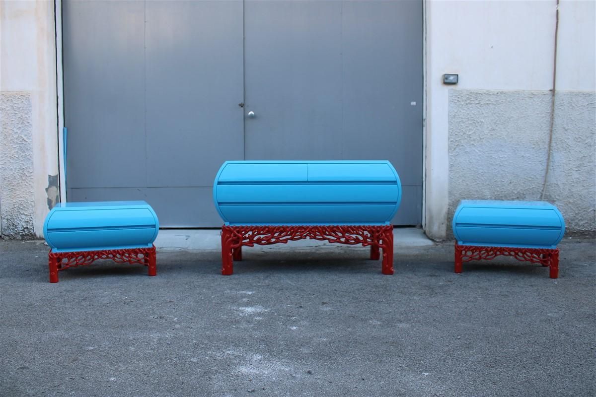 Decotarive Bedroom Sets Arpex Roma 1970 In Sea Blue And Red Coral Made In Italy photo furniture
