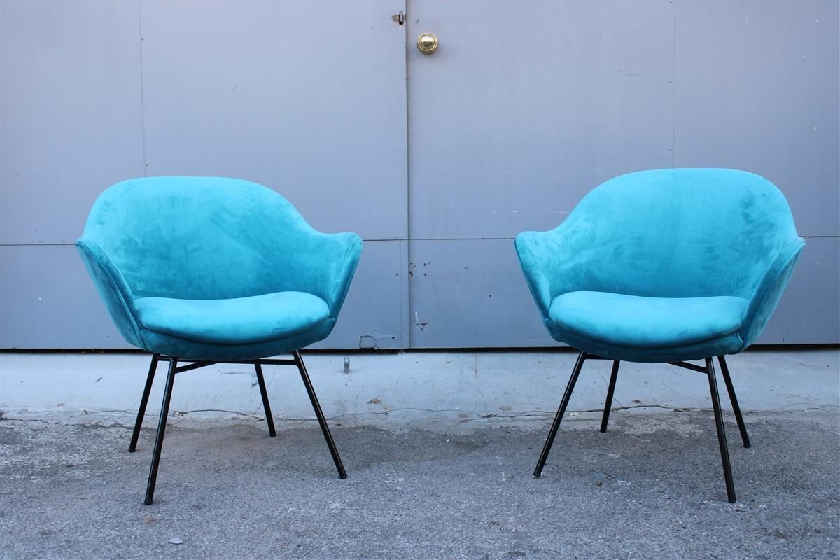 Pair Of Blue Velvet Armchairs Mid Century Italian Design Saporiti Augusto Bozzi photo furniture