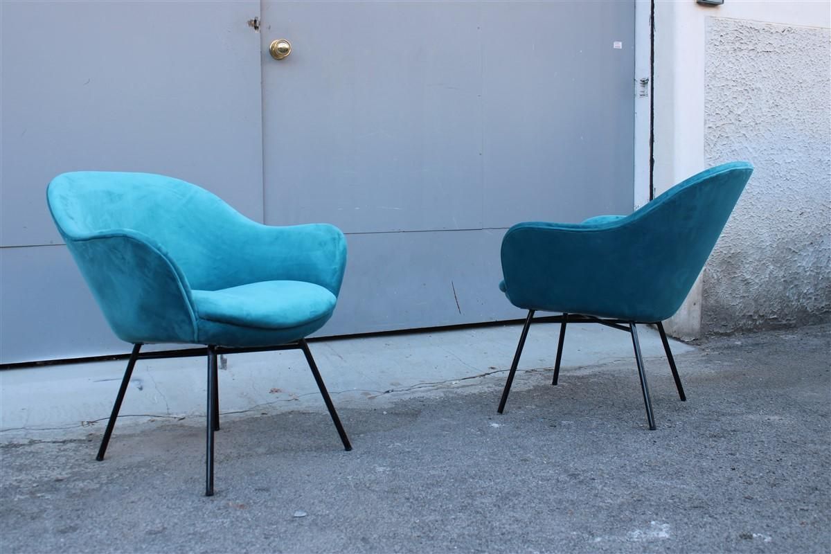 Pair Of Blue Velvet Armchairs Mid Century Italian Design Saporiti Augusto Bozzi photo buy
