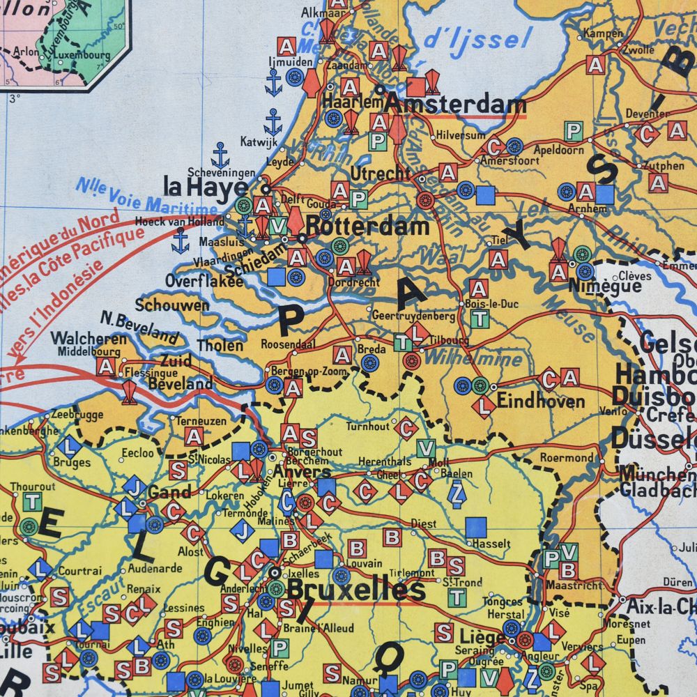 French Vintage Wall Map Hatier 59 – Belgium/Holland/Luxembourg photo for sale