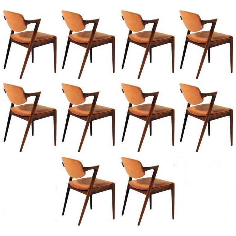 Set Of Ten Restored Danish Kai Kristiansen Rosewood Dining Chairs   Custom Upholstery 1960's
