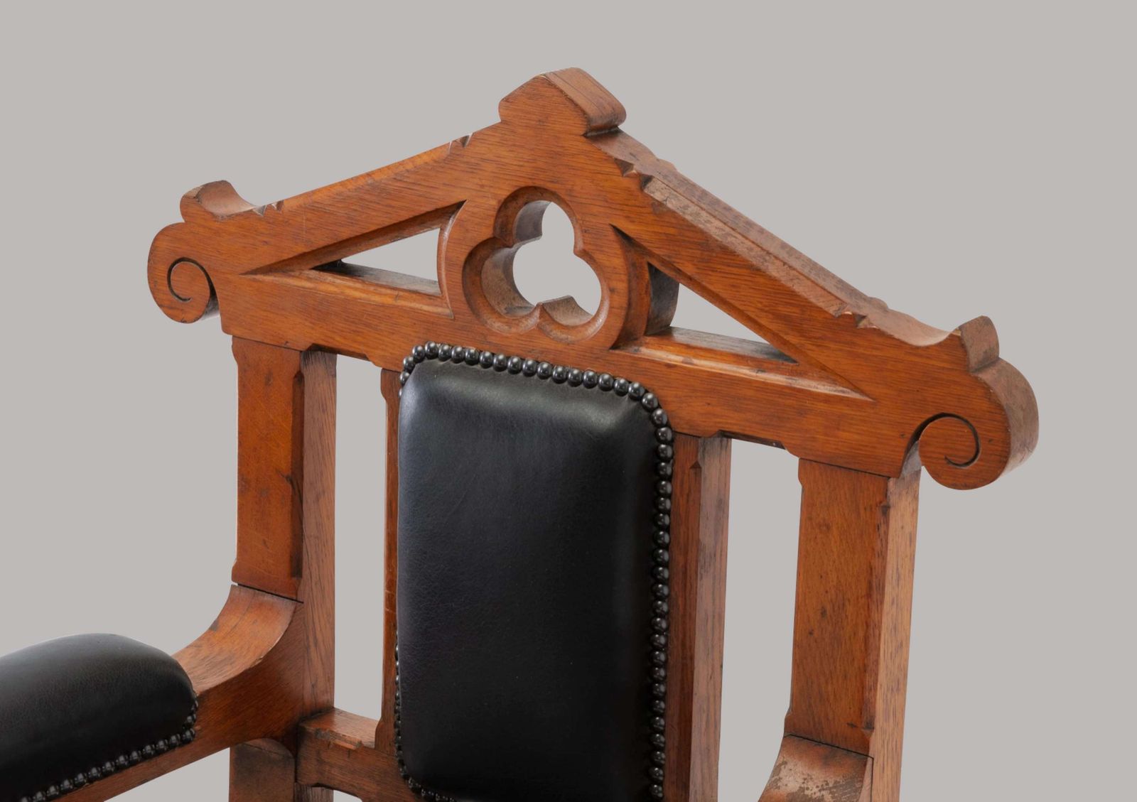 An Unusual C19th Pair Of Golden Oak And Leather Open Armchairs photo 2145.0