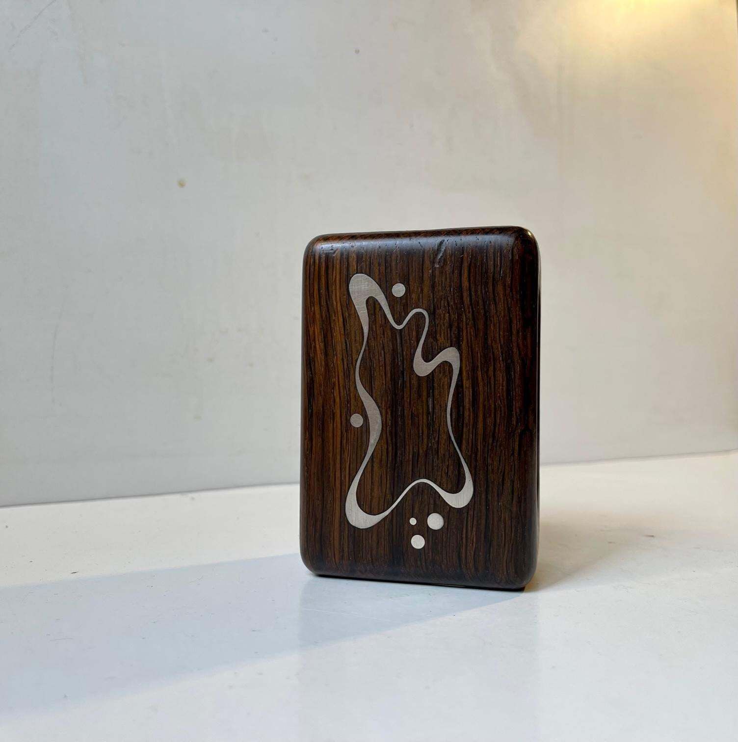 Danish Rosewood Matchbox Holder With Abstract Silver Inlays By Axel Salomonsen photo furniture