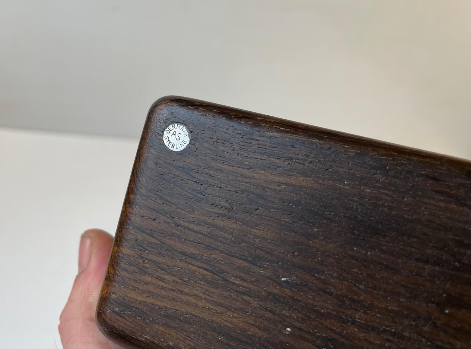 Danish Rosewood Matchbox Holder With Abstract Silver Inlays By Axel Salomonsen photo Home Decor