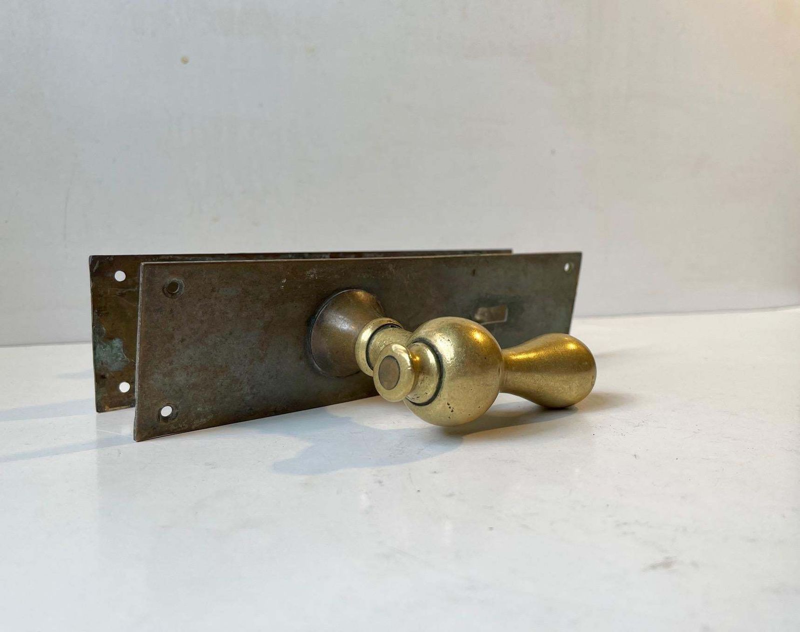 Bauhaus Era Door Handle Set In Bronze And Brass, 1930s, 1 Set photo 406.0