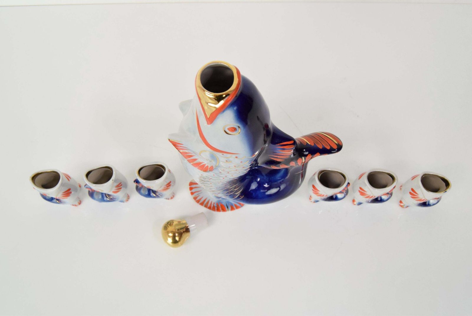 Fish Decanter Soviet Drinking Set Porcelain Fish Carafe Shots Glass,1950's. photo buy