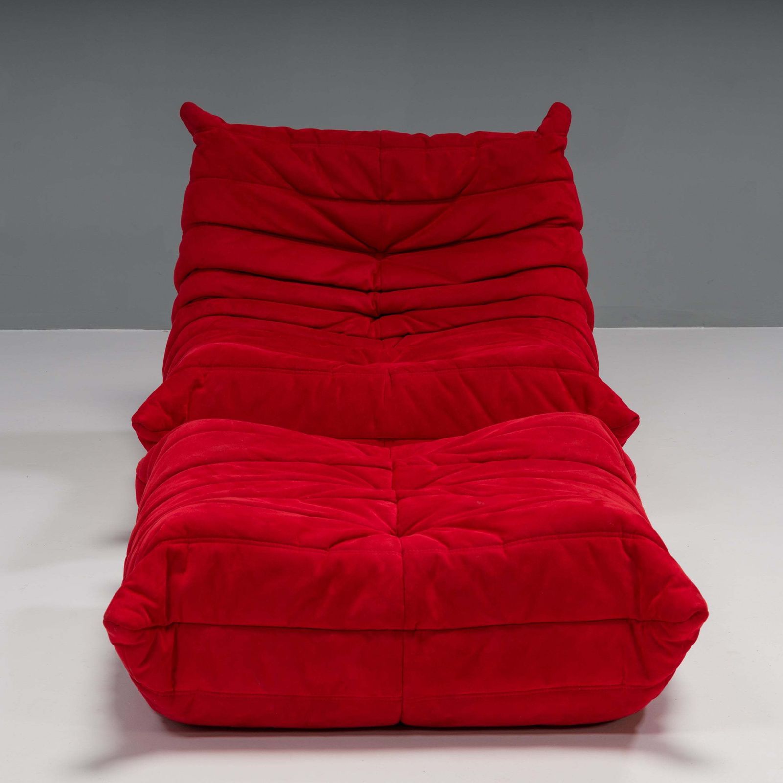 Ligne Roset By Michel Ducaroy Togo Red Armchair And Footstool, Set Of Two photo for sale
