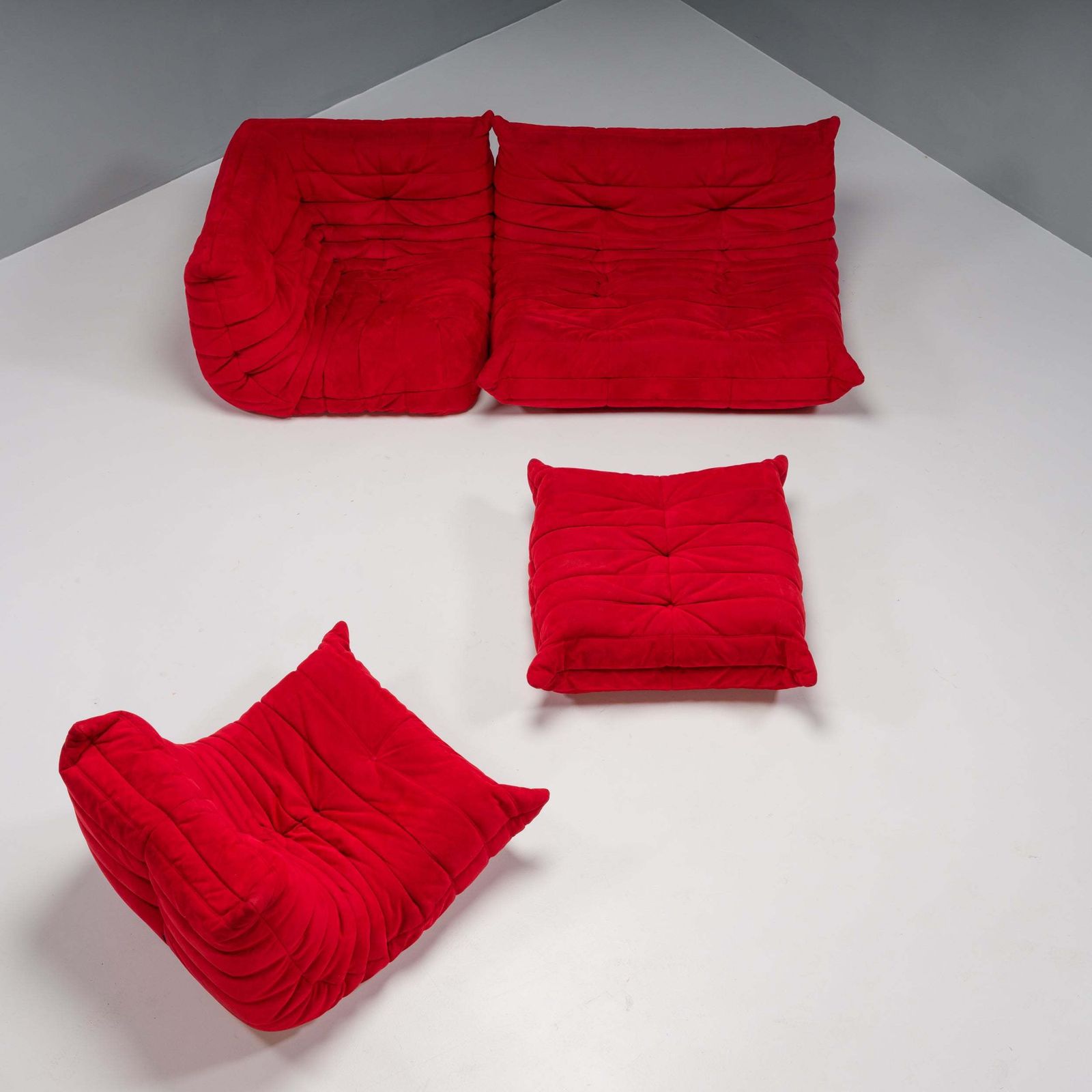 Ligne Roset By Michel Ducaroy Togo Red Modular Sofa, Set Of 4 photo vintage