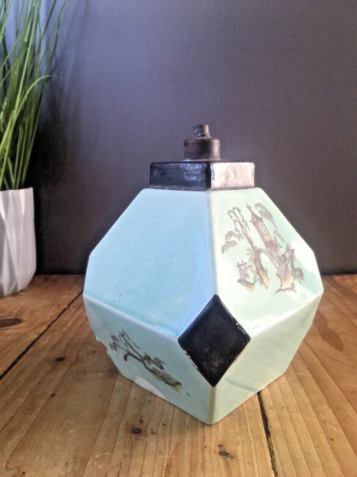 Unusual Antique Chinese Oriental Asian Turquoise Aqua Jade Green Table Lamp Base photo Lighting