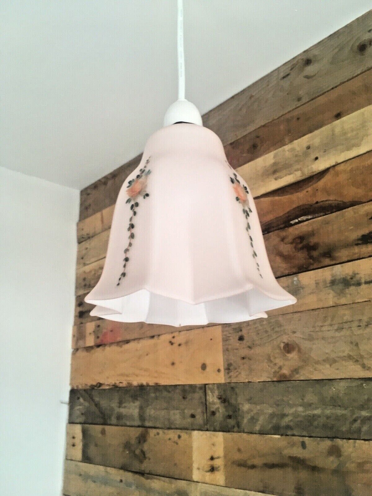 Unusual Art Deco Cross Shaped Pink Opaline Painted Rose Glass Lamp Light Shade photo Lighting