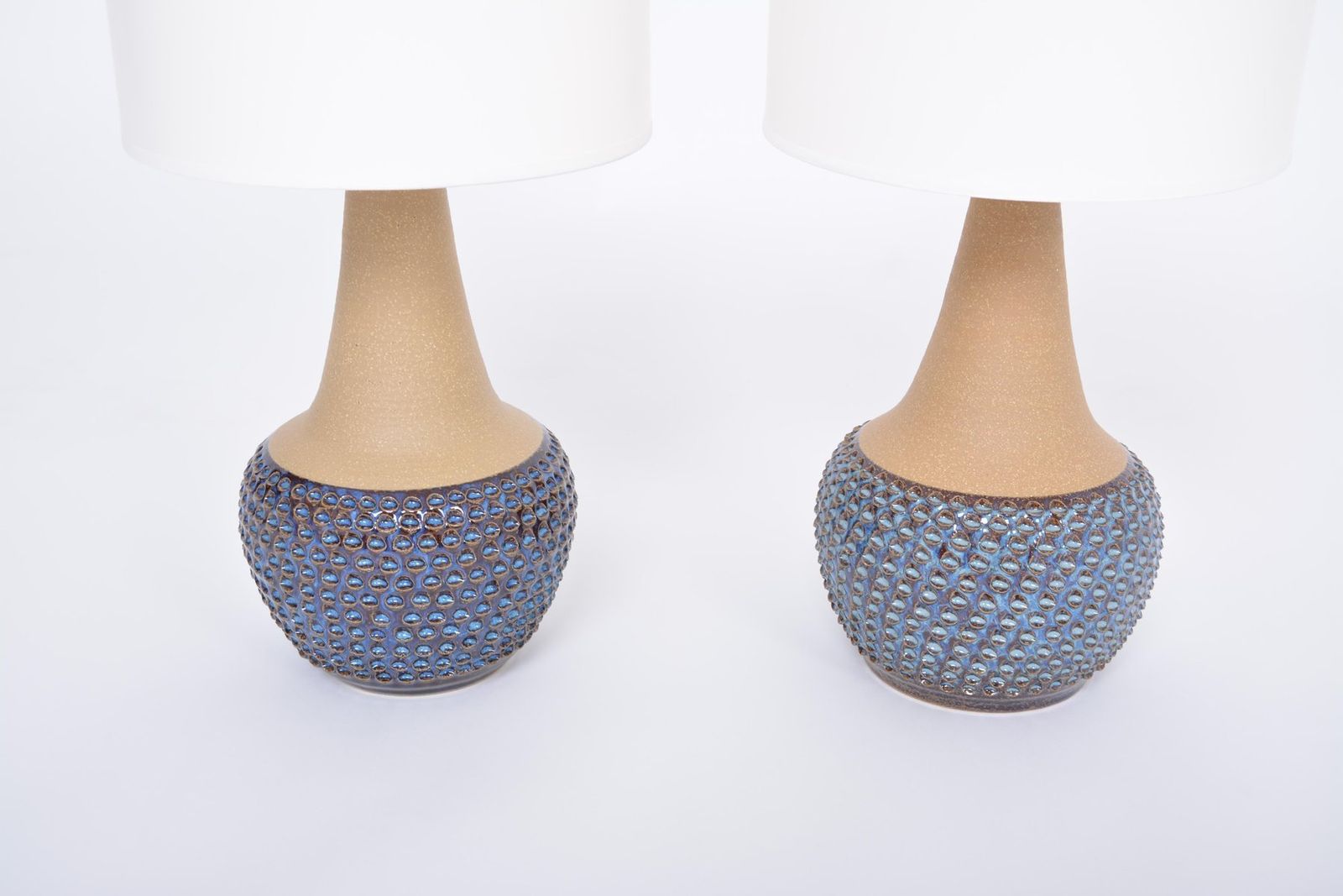 Mid Century Danish Handmade Stoneware Lamps Attributed To Einar Johansen For Soholm, 1960s, Set Of 2 photo for sale