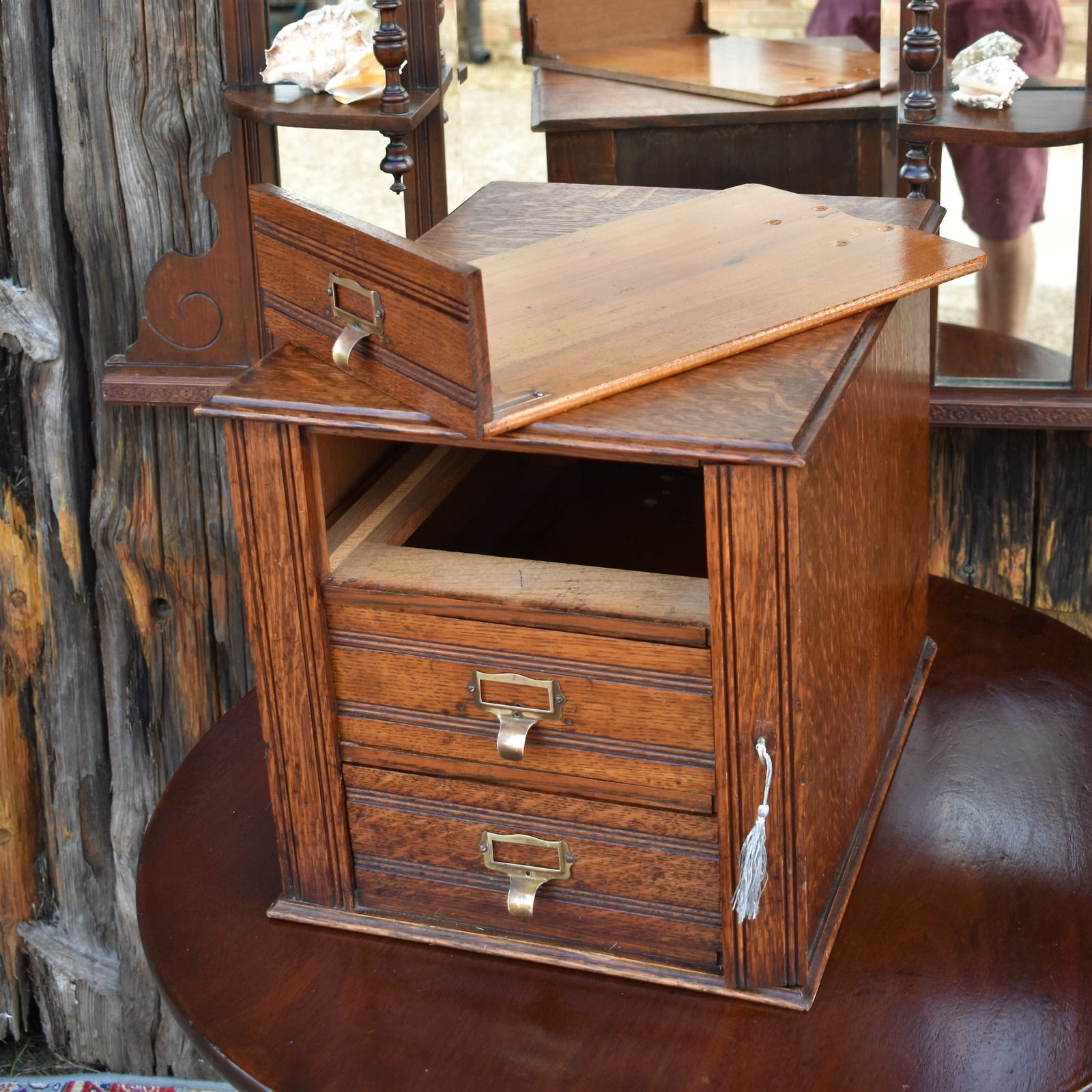 Antique Shannon Desk Top Oak Filing Cabinet Collectors Storage Bank Of Drawers photo 425.0