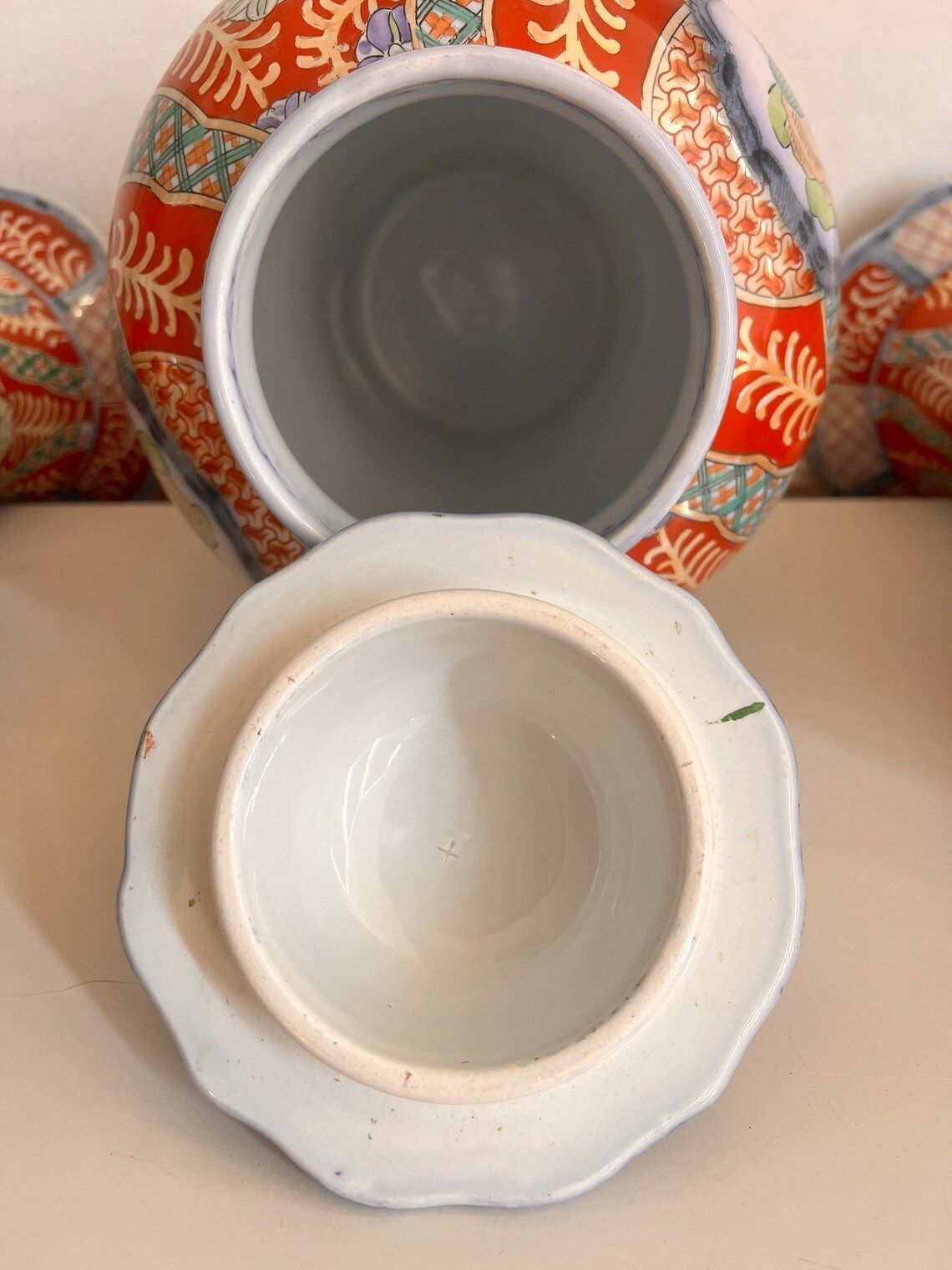 Petrus Regout Maastricht Large Antique Handpainted Three Piece Chinese Imari Style Garniture  Cabinet Vases Set photo vinterior