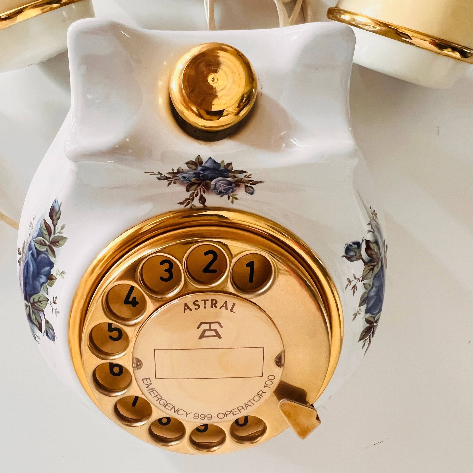 Original Royal Albert Moonlight Rose, Porcelain Telephone, Made In England By Astral Ltd, Rotary Telephone. photo Home Decor