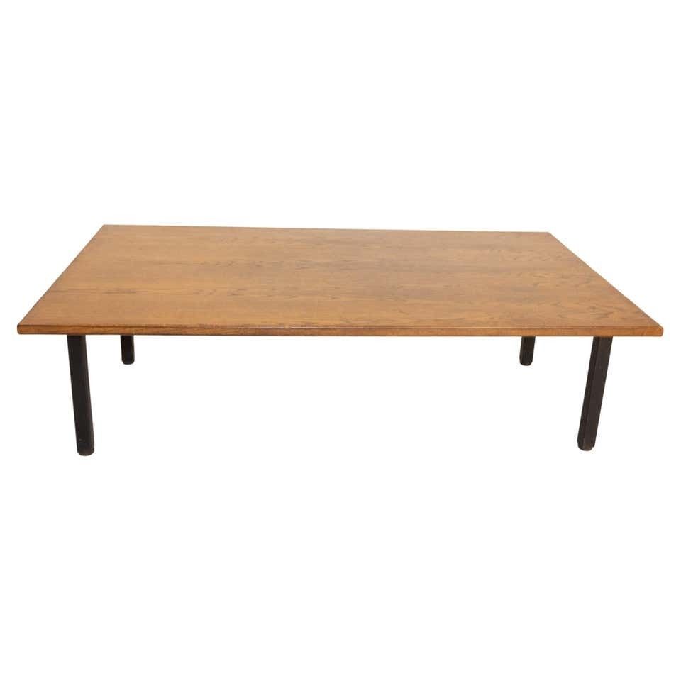 French Coffee Table, Massive Oak And Metal, Circa 1970